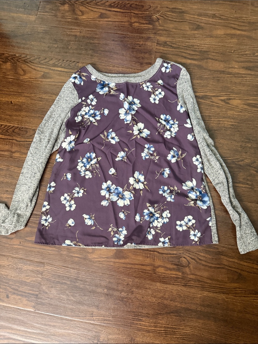 Kaileigh Purple Floral Long Sleeve Tee with Gray Sleeves